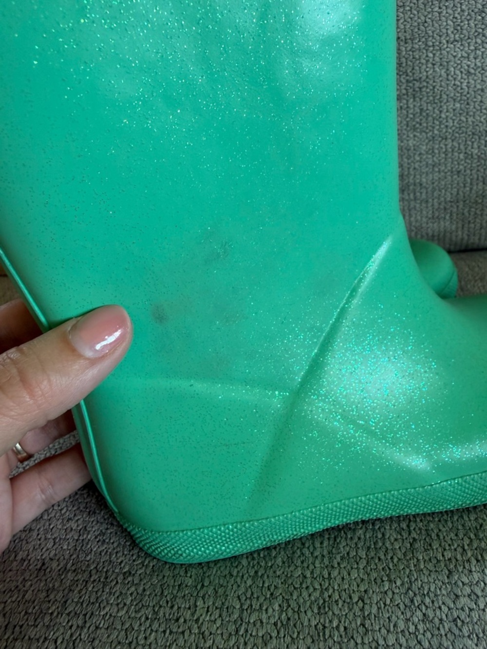 Hunter Sparkle Teal Green Slip On Rain Boots Waterproof Kids UK 11 / US 12/13 - Picture 8 of 9